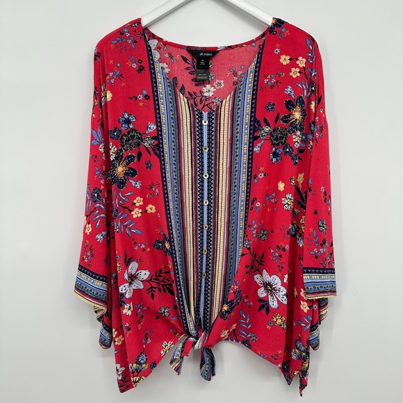 Ali Miles Top Shirt Size 3X Floral 3/4 Kimono Sleeve Fairycore Cottagecore Boho - Picture 13 of 13